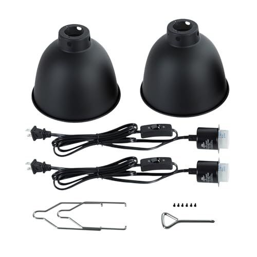 2 Pack Reptile Light Fixture, 8.1in Deep Dome Reptile Heat Lamp Fixture with Switch, Dual Terrarium UVB Basking Light Fixture for Bearded Dragon Snake Lizard, Suitable for E26 Bulb Up to 150W - size: 8.1'' 150W/2 Pack