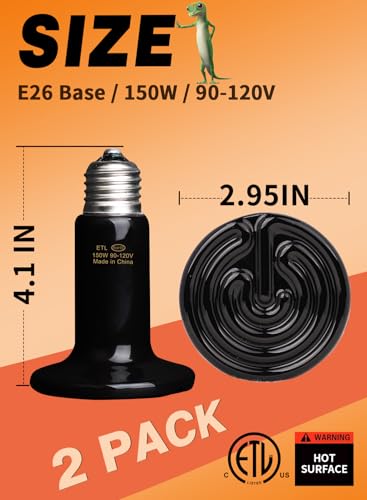 2 Pack 150W Ceramic Heat Lamp,Black Reptile Emitter Lamp Infrared Bulb for Lizard Turtle Snake Aquarium,No Harm No Light, ETL Listed - color: Black-150w