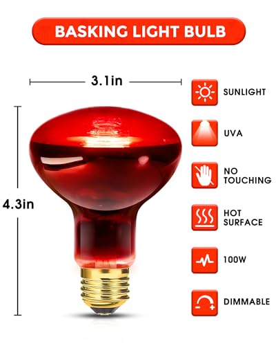 100W Reptile RED Heat Lamp Bulbs, Reptile & Amphibian Basking Spot Bulbs | UVA dimmable light for Chickens Coop Pets Brooder Bearded Dragon Lizard Tortoise Use, Pack of 2 - color: Red