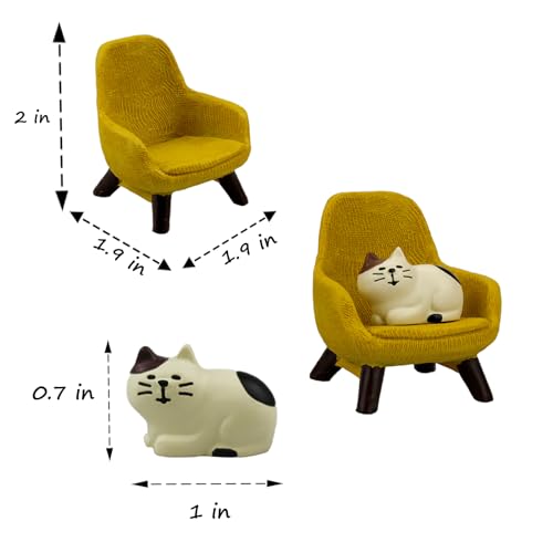 Refintural Miniature Cat Figurines with Small Sofa - Resin Mini Cat Figures, Kitten Miniature Desk Accessories - Perfect Cute Cat Gift for Cat Lovers(Yellow Sofa) - color: 03-yellow