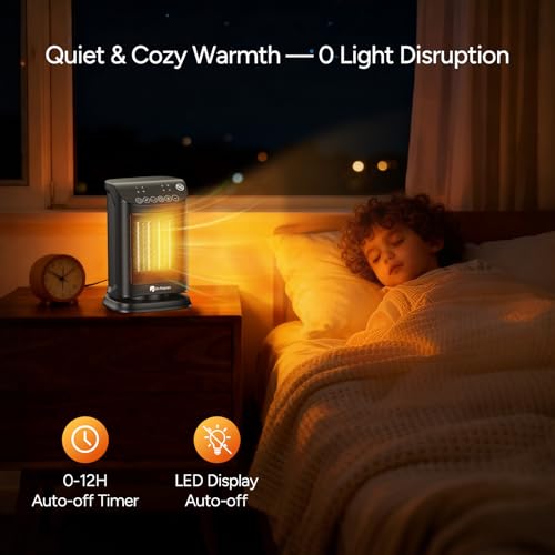 DR.PREPARE 1500W Small Space Heater for Indoor Use, Portable PTC Ceramic Electric Heater with Thermostat, Oscillation, Remote, 12H Timer, 3 Heat Modes + Fan + ECO Mode, Safe Heater for Office Bedroom - size: 9.7''H/ 70° Auto Oscillation