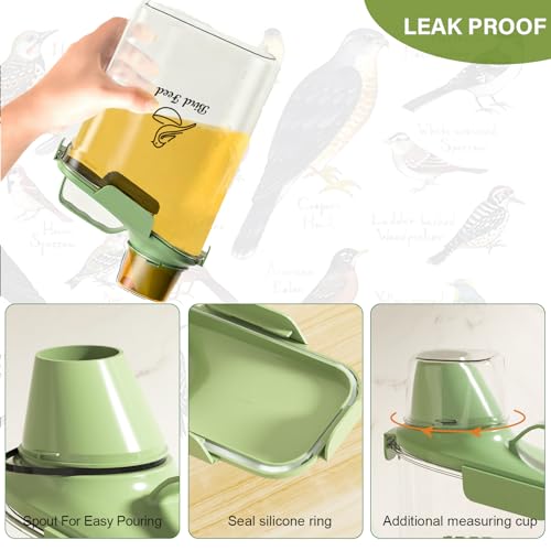 Bird Seed Storage Container Portable-3 Qt/2.8 L Clear Pet Food Container-with Measuring Cup/Lid,Airtight Wild Bird Seed Dispenser for Storing Sunflower Seed|Squirrel proof|BPA Free-Green - color: Green(Bird Feed)