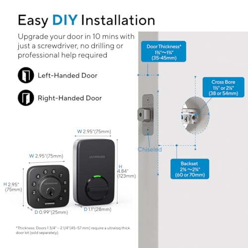ULTRALOQ U-Bolt WiFi Smart Lock with Door Sensor, App Remote Access | Built in Wi-Fi Deadbolt Smart Locks for Front Door with App, Auto-Lock, Auto Unlock, Works with Alexa, Google, ANSI Grade 1