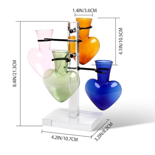 Plants Propagation Stations Plant Terrarium Kit Gift for Women | Birthday Glass Planters For Indoor Plants Home Office Decor Acrylic Plant Accessories - 4 Love Hear Vase - color: 4 Color