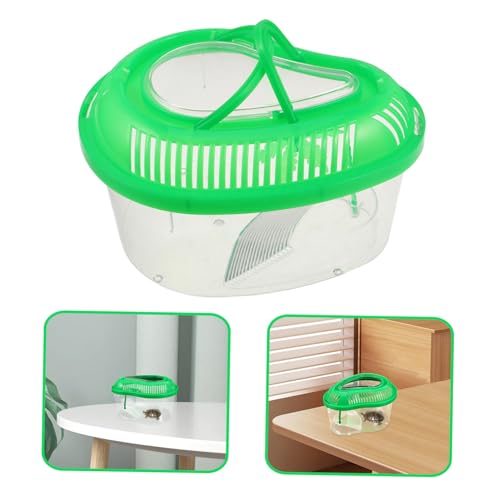 Portable Reptile Feeding Tank with Enclosed Lid Small Green Pet Transport Container for Snake Breeding Turtle and Crab Catching Convenient Handle Sunbathing Platform