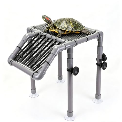 Large Turtle Basking Platform for Aquatic Turtles | Sturdy Standing Turtle Dock, Non-Slip Ramp, Fits 25/29/40/55 Gal, Gray/Black - size: Basking Platform 10.8" W × 7.7" D