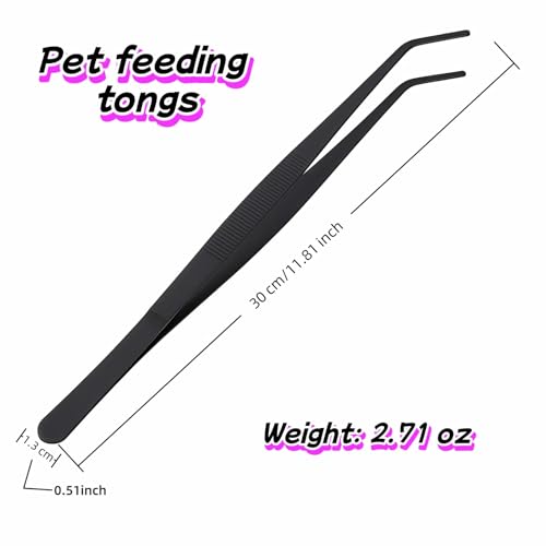 Professional Aquarium Tweezers, Black Carbonized Stainless Steel, Serrated Tip, Curved Design for Reptile Feeding, Tank Maintenance, Anti-Slip Reptile Feeding Tongs for Aquatic Plants, Lizards, Snakes