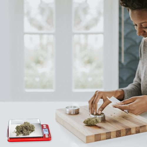 Fuzion Digital Scale .01 Gram Accuracy, 500g Small Kitchen Food Scales | 2 Trays Included for Jewelry, Gold, Herb, Powder, Spice, Coffee, Coin - Weight Gram and Oz - color: Red