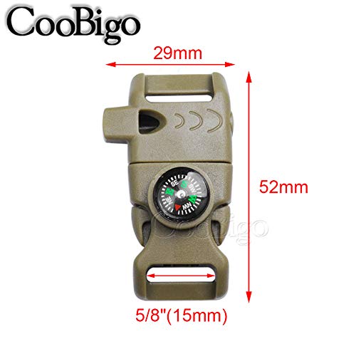 CooBigo 5/8" Compass Whistle Buckle Plastic Paracord Bracelet Outdoor Camping Emergency Survival Travel Kits - color: 10pcs 5/8 Inch Khaki