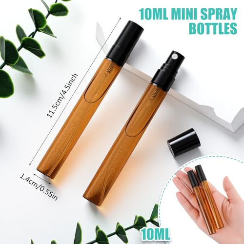Zhehao 50 Pcs Mini Spray Bottles 10ml Clear Glass Perfume Bottles Refillable Fine Mist Perfume Atomizer Portable Empty Sample Containers for Cleaning, Essential Oils, Travel (Amber) - color: Amber, size: 10 Ml