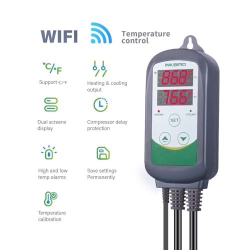 Inkbird WiFi ITC-308 Digital Temperature Controller Thermostat | Remote Monitoring Controlling for Home Brewing Fermentation Breeding Incubation Greenhouse - size: WiFi ITC-308
