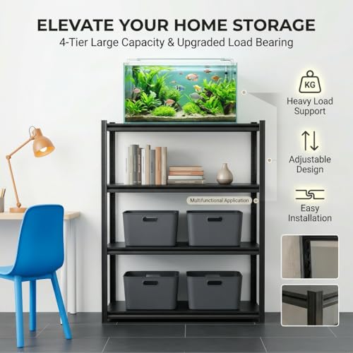 Metal Fish Tank Stand, 4-Tier Aquarium Stand with Storage Shelves, Heavy Duty Sturdy Aquarium Stands for 10-20 Gallon Fish Tank, Reptile Terrarium Stand, Modern Black Shelf for Home Office Garage - color: Black-fish05