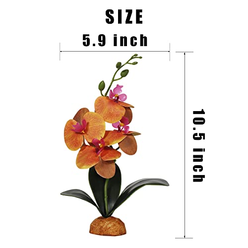 Yellow Fake Orchids, Reptile Terrarium Decor Tarantula Gecko Tank | Fits Crested Gecko Snake Frog Lizard Jumping Spider Habitat Décor - color: Yellow
