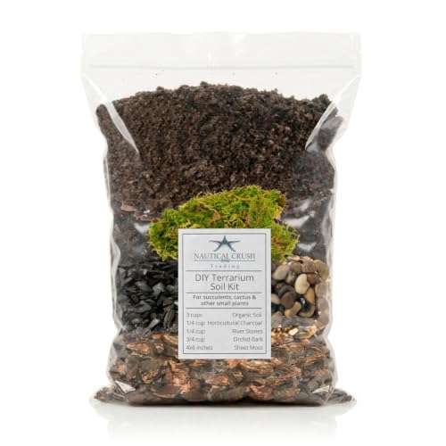 DIY Terrarium Kit for Succulents & Air Plants, Terrarium Starter Kit with Organic Soil, Orchid Bark, Horticultural Charcoal, River Rocks & Preserved Moss for Fairy Gardens & Mini Terrariums (Large)