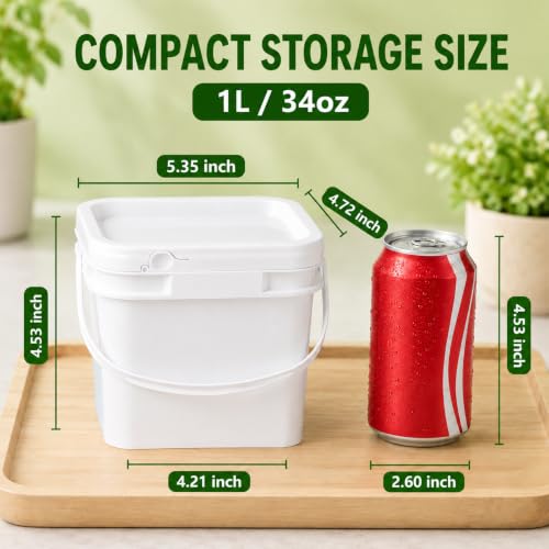 34 oz Food Storage Buckets with Lids, 4 Pack Square BPA Free Plastic Containers with Handles and Labels for Snacks, Meal Prep, Pantry and Freezer (White) - color: White, size: 34 oz