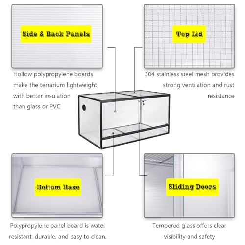 120 Gallon Bearded Dragon Tank, 48x24x24 Reptile Enclosure, Black | 4x2x2 reptile tank, Aluminum Frame, Tempered Glass Sliding Doors, Cable Port - color: Black