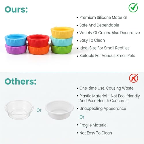 Crested Gecko Food Dish 7PCS, Silicone Reptile Feeding Dish Water Bowl Small Gecko Feeding Cups Reptile Tank Accessories for Hermit Crab Tarantula Isopods Snails and Lizard 7 Colors