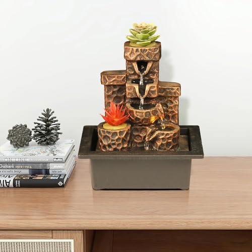 Water Fountain Indoor Moon Themed Tabletop Water Fountain with Candles Holes for Home Decor Meditation (Moon) - color: Stump 4