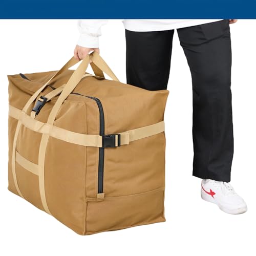 Large Duffel Bag, Waterproof Carry on Weekend Overnight Storage Bag over Luggage for Airline, Travel, Camping, Moving - color: 120L-Khaki