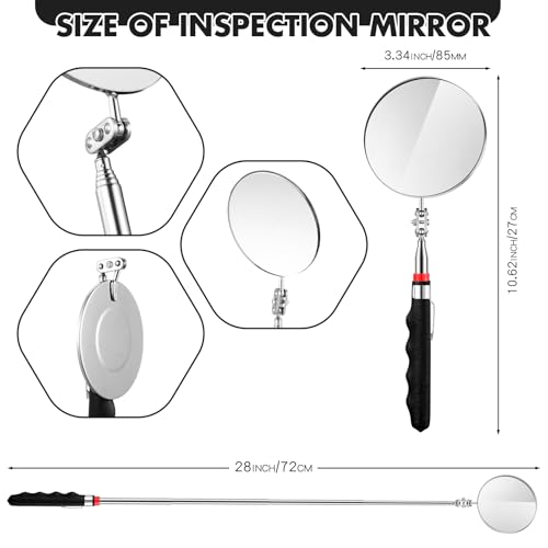 Telescoping Inspection Mirror for Mechanics,Black,85mm Round | Expandable Tool with Long Reach Handle, Ideal for Automotive Technicians Contractors Checking Tight Spaces Under Vehicles - color: Black, style: 85mm Round