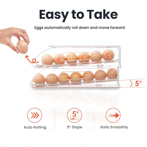 SMRCAD 36-Egg Dispenser with Silicone Bumpers, Auto-Rolling, Stackable | BPA-free food-grade PET | Stackable with lid | Built-in handle | Fits Large to Jumbo Eggs | Hand wash only - size: 2 Layer Holder 36 Eggs (L SIZE)