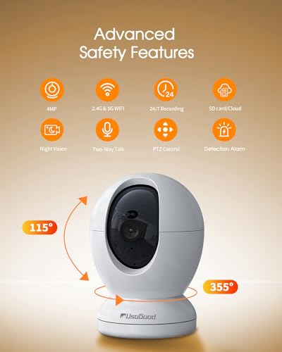 4MP Indoor Security Camera,360°Pet Camera Indoor,Baby Monitor with Phone App,Support 5G/2.4Ghz WiFi,Dog Cameras with Speaker, AI Motion Detection,2-Way Audio for Home/Baby/Cat Camera,No Subscription - color: White