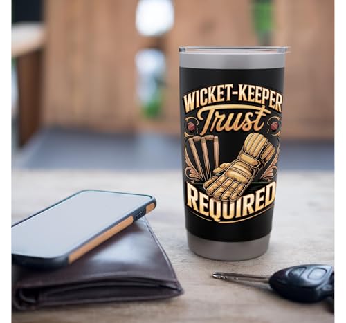 Wicket Keeper Trust Required Cricket Stainless Steel Insulated Tumbler - color: Black