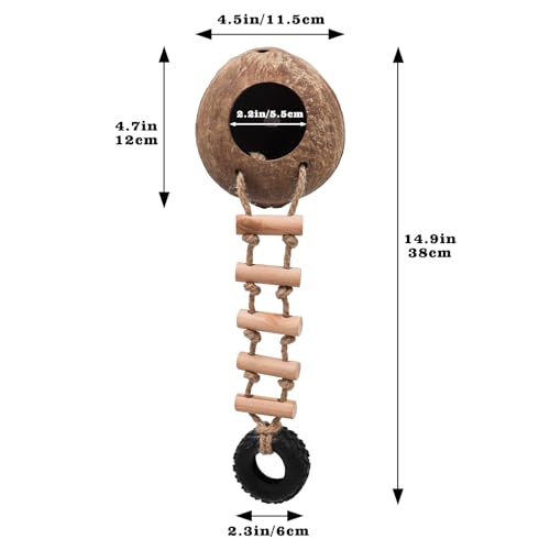 Hermit Crab Climbing Toy, Natural Coconut Reptile Hideout with Ladder, Hanging Coconut Reptile House, Cage or Tank Cave Habitat Accessories, Suitable for Gecko Snake Lizard Chameleon Hermit Crab