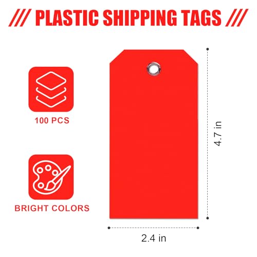 100 Pieces Plastic Shipping Tags with Reinforced Wire Blank Heavy Duty Shipping Waterproof Equipment Moving Tags for Luggage Auto Parts Garage Inventory (re'dred, 2.36 x 4.7) - color: Re'dred