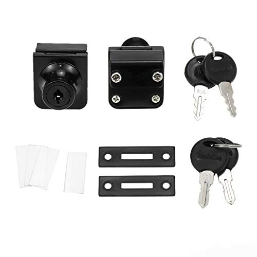 Showcase Lock for 0.2-0.3 inch Glass, 2 Sets Black, 1.38 x 1.26 Inches | Clamping Type for No Drill, Key Different, Door to Board Mounting, Made of Zinc Alloy, for Display Cabinet or Jewelry Case - color: Black, size: 1.38 x 1.26 Inch, style: Key Differen