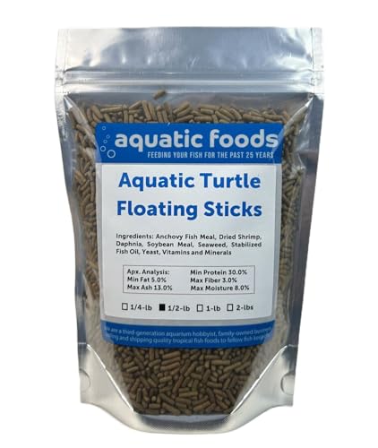 Aquatic Turtle 3/8" x 1/8" 30% Protein Floating Sticks for Aquatic & Semi Aquatic Red Ear, Painted. Map, Soft Shell Pond Turtles...WL…1/2-lb Foil Pouch Bag - size: 8 Ounce (Pack of 1)