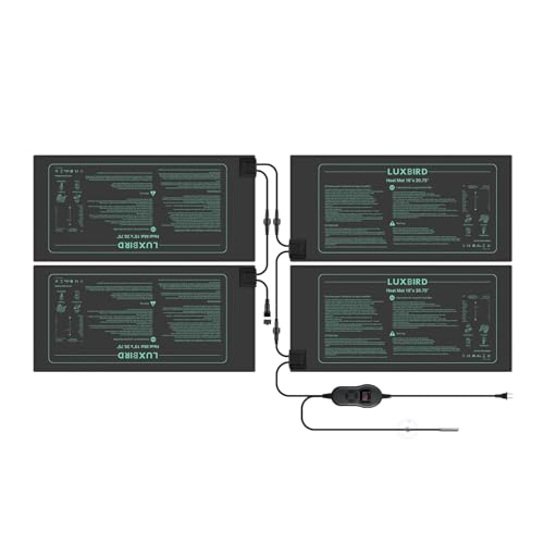 LUXBIRD 4 Pack Seedling Heat Mats with Digital Thermostat Controller, 10" x 20.75" Waterproof for Seed Starting, Germination, Hydroponics, Brewing, Breeding, Greenhouses (LB-HT04) - size: 4 Pack-10x20.75