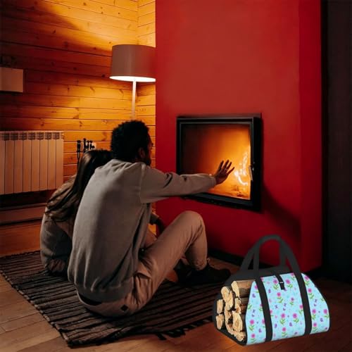 AMRANDOM Butterfly Lake Blue Firewood Carrier Bag Log Carrier Large Capacity Wood Tote for Easy Storage - color: Color1021