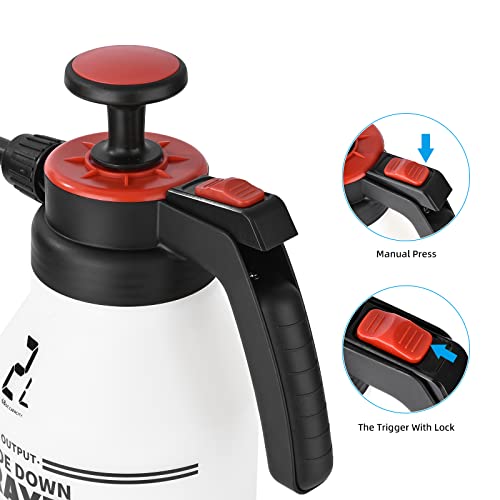 FOSHIO 0.53 Gallon Garden Pump Sprayer, 2L Portable Hand Pump Pressure Water Spray Bottles with Adjustable Nozzle Trigger Lock Sprayer for Home, Lawn and Car Detailing