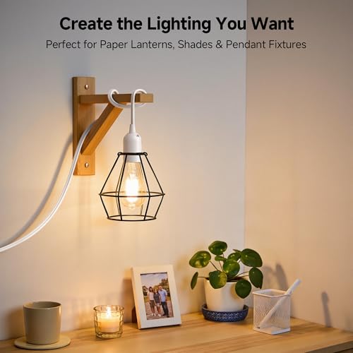 Cable Matters 2-Pack Hanging Light Cord with Switch, 15ft, White | Lamp Socket, Built-in Switch, E26/E27 Socket, Plug-in Pendant Light, 6A/75W Max - color: White, size: 15 ft