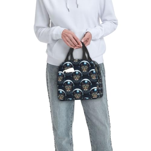 Women Cat Astronaut Print Insulated Lunch Bag Cooler | Cat Astronaut, Lightweight Nylon Thermal Tote, Leakproof Design for Office & Beach - color: Pattern (865)