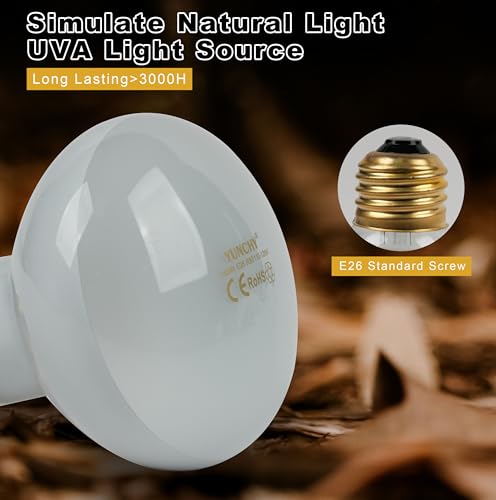 Reptile Heat Lamp, 100W Heat Lamp Bulbs for Reptiles 2 Pack, Amphibians Basking Heat Lamp Bulbs, UVA Daylight Basking Light for Reptiles, Bearded Dragon, Lizard, Turtle, Chicken