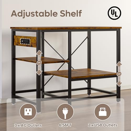 Bestier 40-50 Gallon Fish Tank Stand with Power Outlet, Rustic Brown, 36x19 | 6-Leg Steel Frame, 3-Tier Adjustable Shelves for Filters Storage, 660Lbs Capacity, 5-In-1 Power Outlet, 4 Leveling Feet - color: Rustic Brown, size: 40-50 Gallon