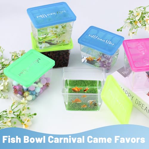 25 Pack Plastic Fish Bowl with Lids, 12 Oz Small Terrariums Carrier Cage | Mini Rectangle Gold Fish Tank, Fishbowl Candy Bowl, Tarantula Enclosure Snake Breeding Case, Fish Box for Pets