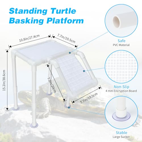 SKARUS White Turtle Basking Platform, 10.8"x8.7" for 20-55 Gallon Tanks | Adjusts 6.49"-15.16" High, Freestanding Aquarium Dock, Non-Slip Climbing Ramp, Ideal for Reptiles, Frogs, Newts - color: White, size: 10.8"W
