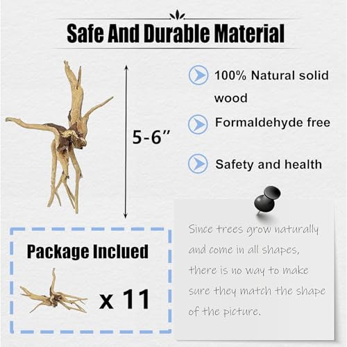 kathson Aquarium Driftwood Reptile Branches Wood Natural Spiderwood Driftwood for Aquarium 5-6" 11 Pcs Terrarium Ornament Trunk Fish Tank Log Habitat Decoration Tree Stump Decor Assorted Sizes Wood - size: 11 Pcs