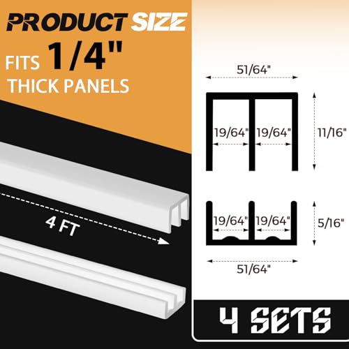 4 Sets 4 ft Long Plastic Sliding Cabinet Door Track Hardware Set for 1/4" Thick Panels Glass Window Cabinet Door Track for Sliding Closet Doors, Easy Quick Installation (White) - color: White