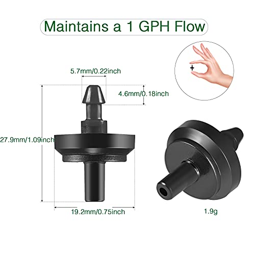 1 GPH Irrigation Drippers & Drip Emitters Maintain Constant Flow, 1 GPH Pressure Compensating Drippers, 1 GPH Inline Drippers & Drip Irrigation Emitters, 50 Per Bag, Black