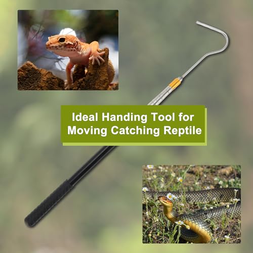 52" Snake Hook, Retractable Snake Catcher, Snake Stick, Snake Grabber Tool, Reaching Tool for Rattlesnakes Python Copperhead Removal Catching, Black