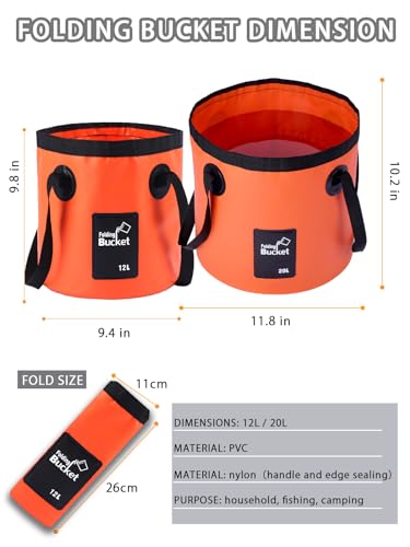 Collapsible Bucket with Handle, Lightweight 5 Gallon 20L | Folding Water Container, Portable Wash Basin for Camping, Fishing, Gardening, Car Washing, and Outdoor Use - color: Orange, size: 12L