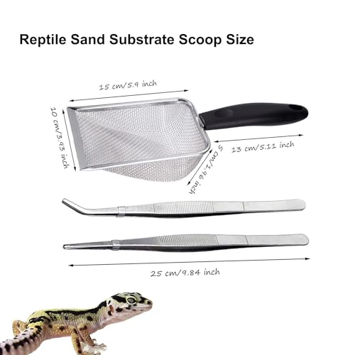 Reptile Sand Substrate Scoop Fine Mesh Reptile Feeding Tong (Black-2mm) | Stainless Steel 2mm Fine Mesh Reptile Scooper Terrarium Substrate Sand Bedding Litter Cleaner 2 Pcs Reptile Feeding Tongs - color: Black-2mm