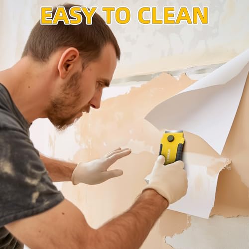 DIYSELF Razor Scraper Tool with 15 Extra Blades for Kitchen, Paint Scraper | Built-In Blade Storage Razor Scraper for Cooktops, Oven Glass, Windows and Tile, Paint Scraper for Stickers, Glue and Residue - color: Yellow, size: 1 Pack