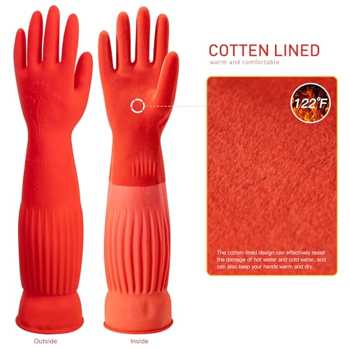ThxToms Rubber Dishwashing Cleaning Gloves (2-Pair) - Fleece Lined | Reusable Long Dish Gloves for Washing Dishes, Waterproof Kitchen Gloves with Extra-Long Cuff & Anti-Slip Design, Small - size: Small (Pack of 4)