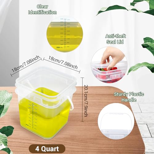 1 Gallon Food Storage Buckets with Lids, 4 Pack Square Clear BPA Free Plastic Containers with Handles and Labels for Pantry, Dry Goods, Meal Prep and Freezer - color: Clear, size: 1 gal