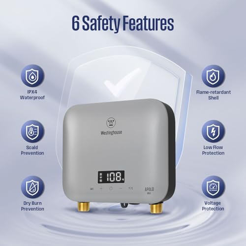 Westinghouse 6.5kW Tankless Water Heater Electric, 240V, Smart WiFi Control | Under Sink Water Heater Electric, Instant Hot Water Heater, Apolo Mini, Low Watt, Compatible with Kitchen, Sink, Gray - color: Gray 6.5